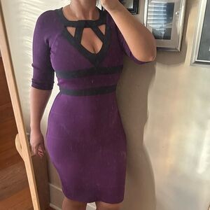 Vintage Sandra Angelozzi Cutout Bandage Bodycon Dress 3/4 Sleeve Purple